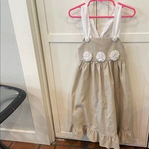 Elegant Beige Kids Dress with Floral Details